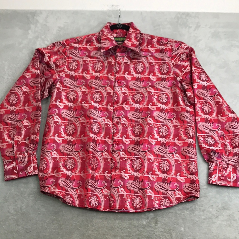Inserch Men's Red Paisley Jacquard Button Down Size XL